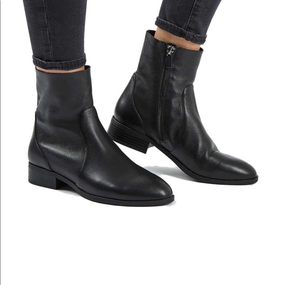 Topshop Klash Black Leather Ankle Boots 